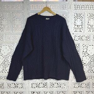 Vtg St Johns Bay Navy Blue Italian Tweed Yarn Wool Blend Fisherman Sweater